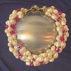 Vintage Designer Jose Maria Barrera Stand Baroque Pearl & Crystal Necklace